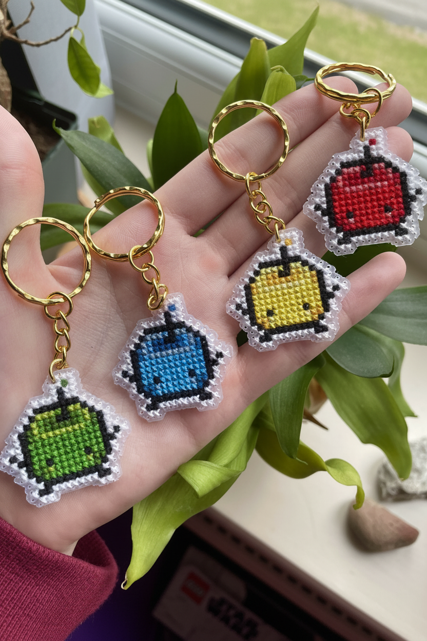 Junimo Cross Stitch Keychain